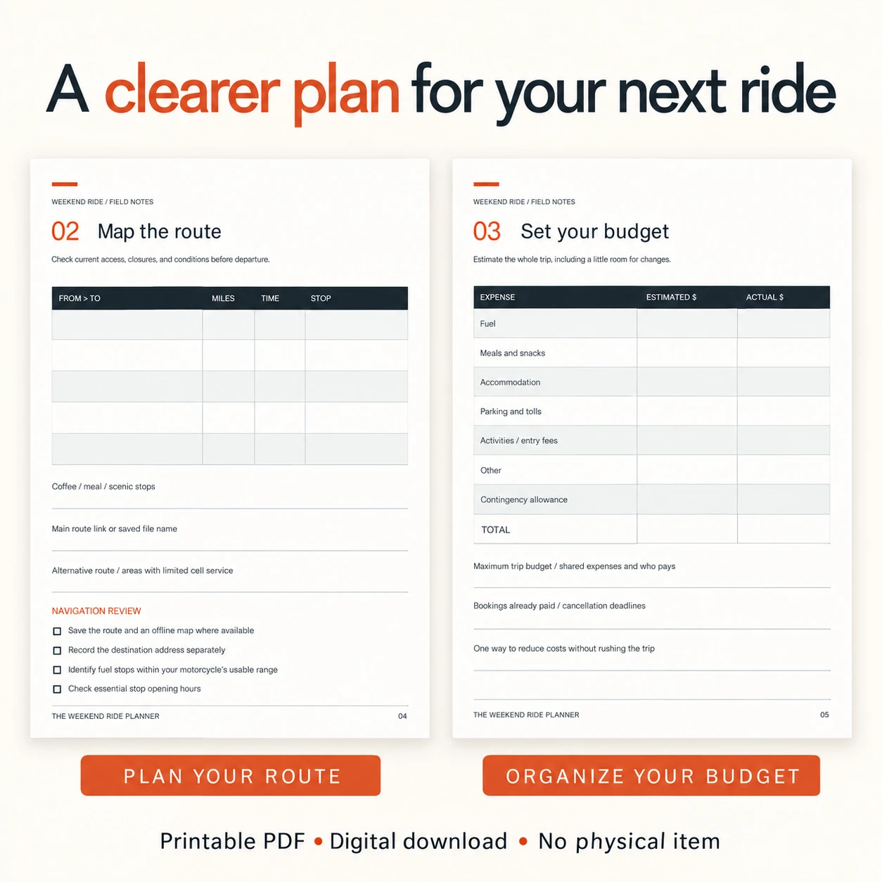 Route and budget worksheet preview